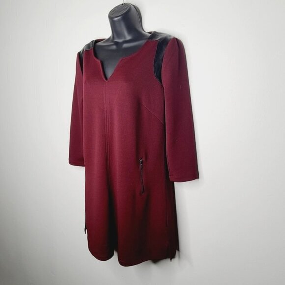 Cleo Maroon Shift Dress with Zipper Embellishments - Picture 5 of 6